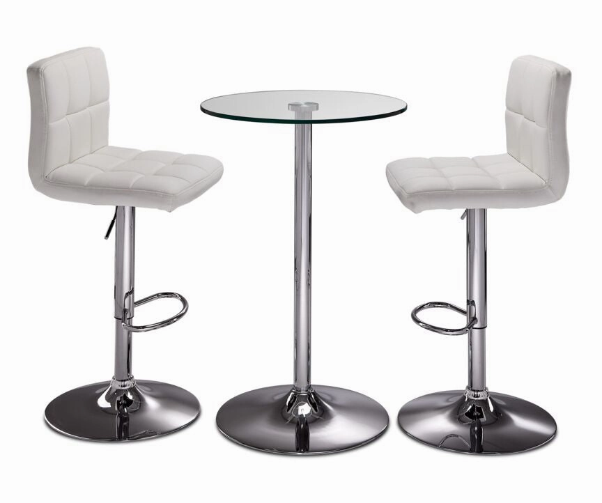 Roxanne 3-Piece Counter Height Round Dining Set - Glass, Chrome, White