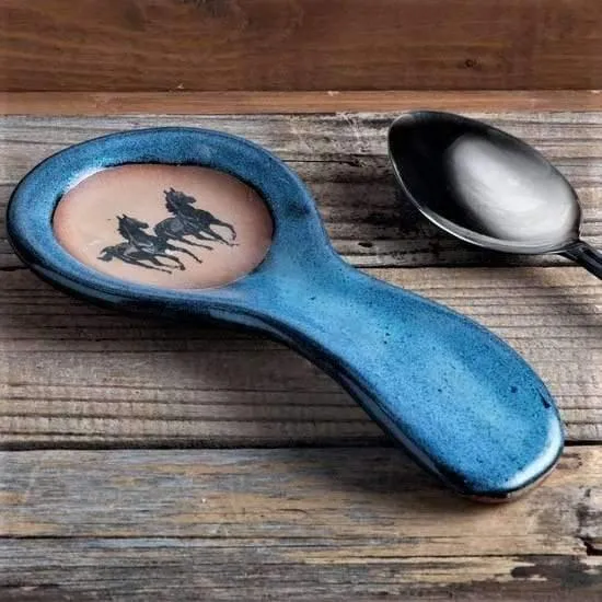 Running Horses Utensil Crock Blue