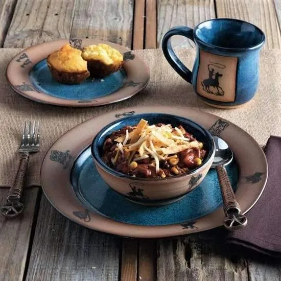 Running Horses Utensil Crock Blue