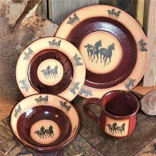 Running Horses Utensil Crocks Red