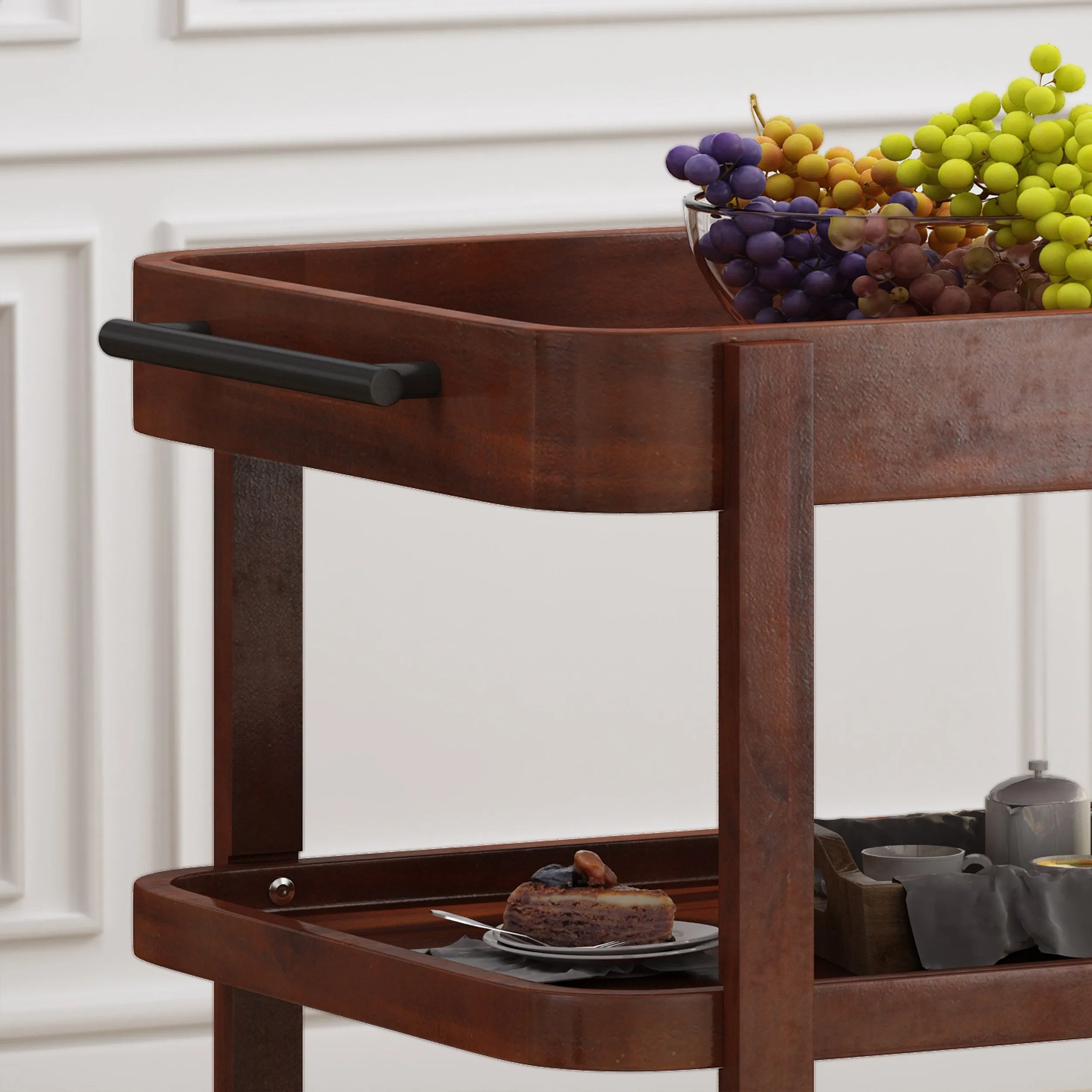 Rustic Acacia Wood Bar Cart with Shelves - NH865603