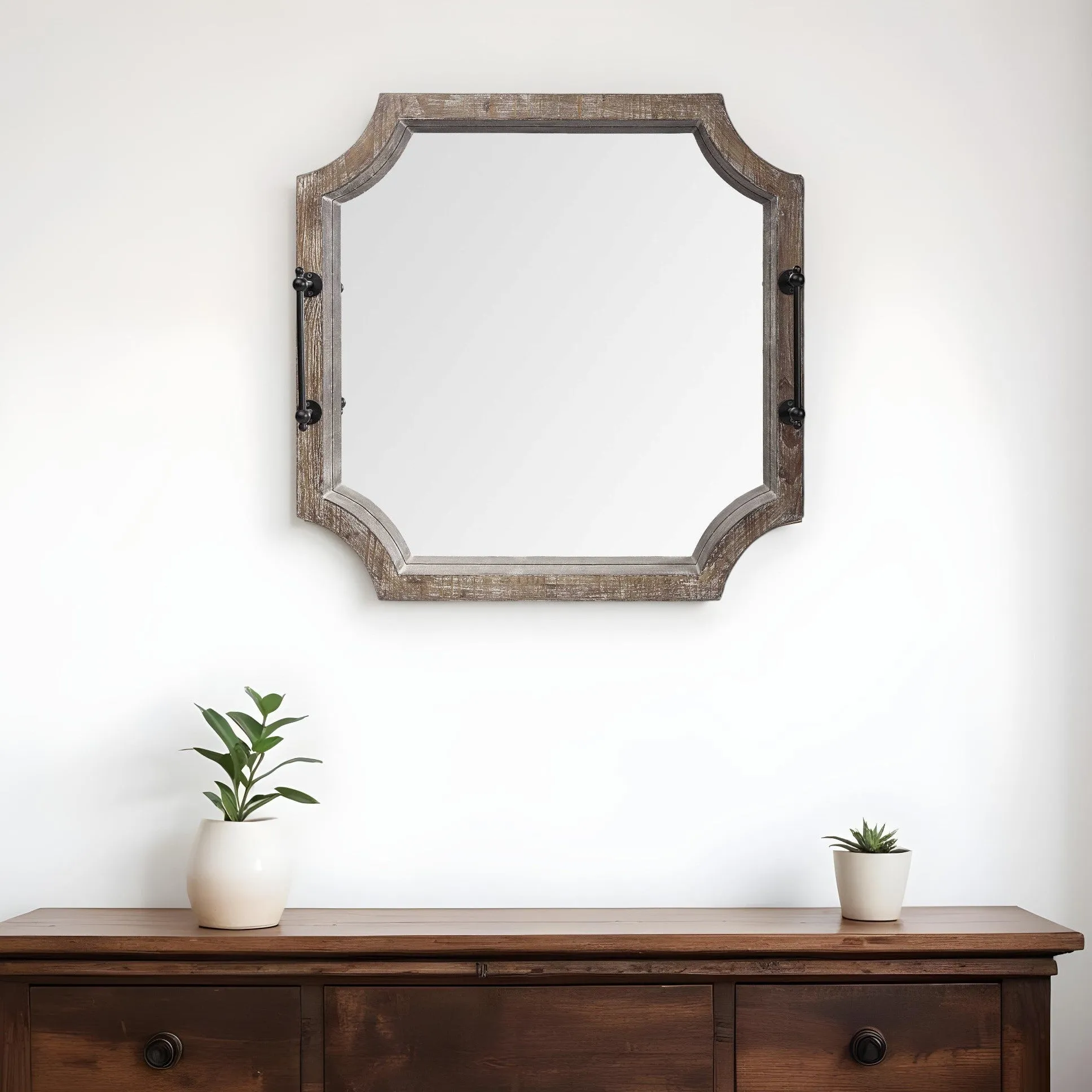 Rustic Antique Wash Wall Mirror shower curtain, waterproof liner