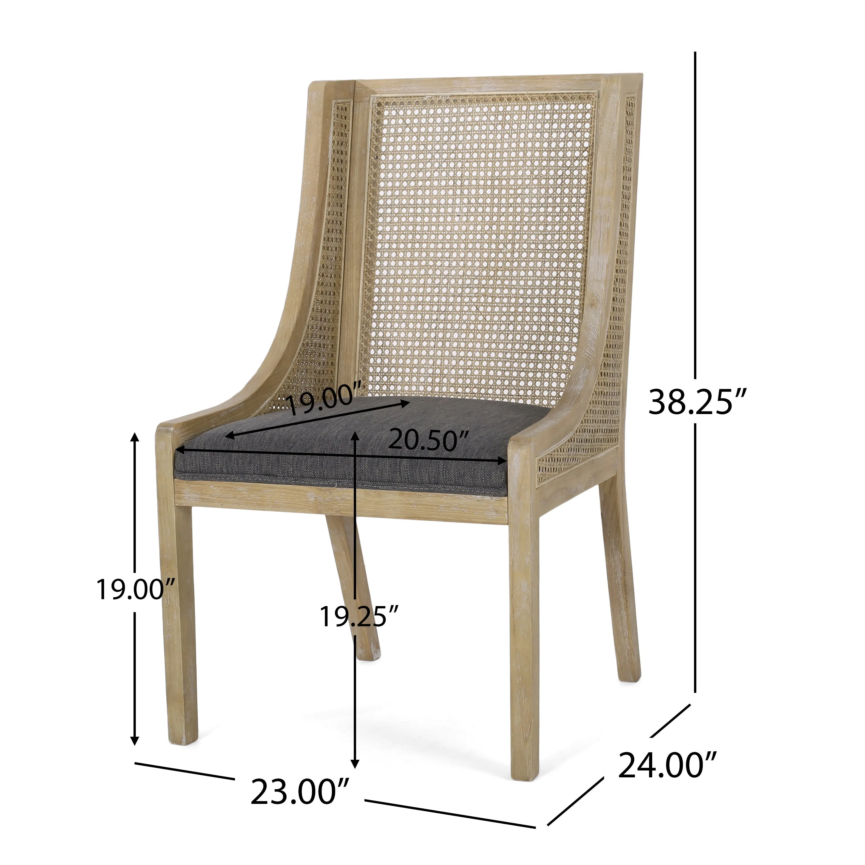 Rustic Cane and Wood Upholstered Dining Chairs, Set of 2