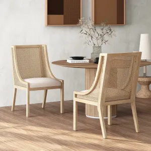 Rustic Cane and Wood Upholstered Dining Chairs, Set of 2 dining table set, 6-piece dining set
