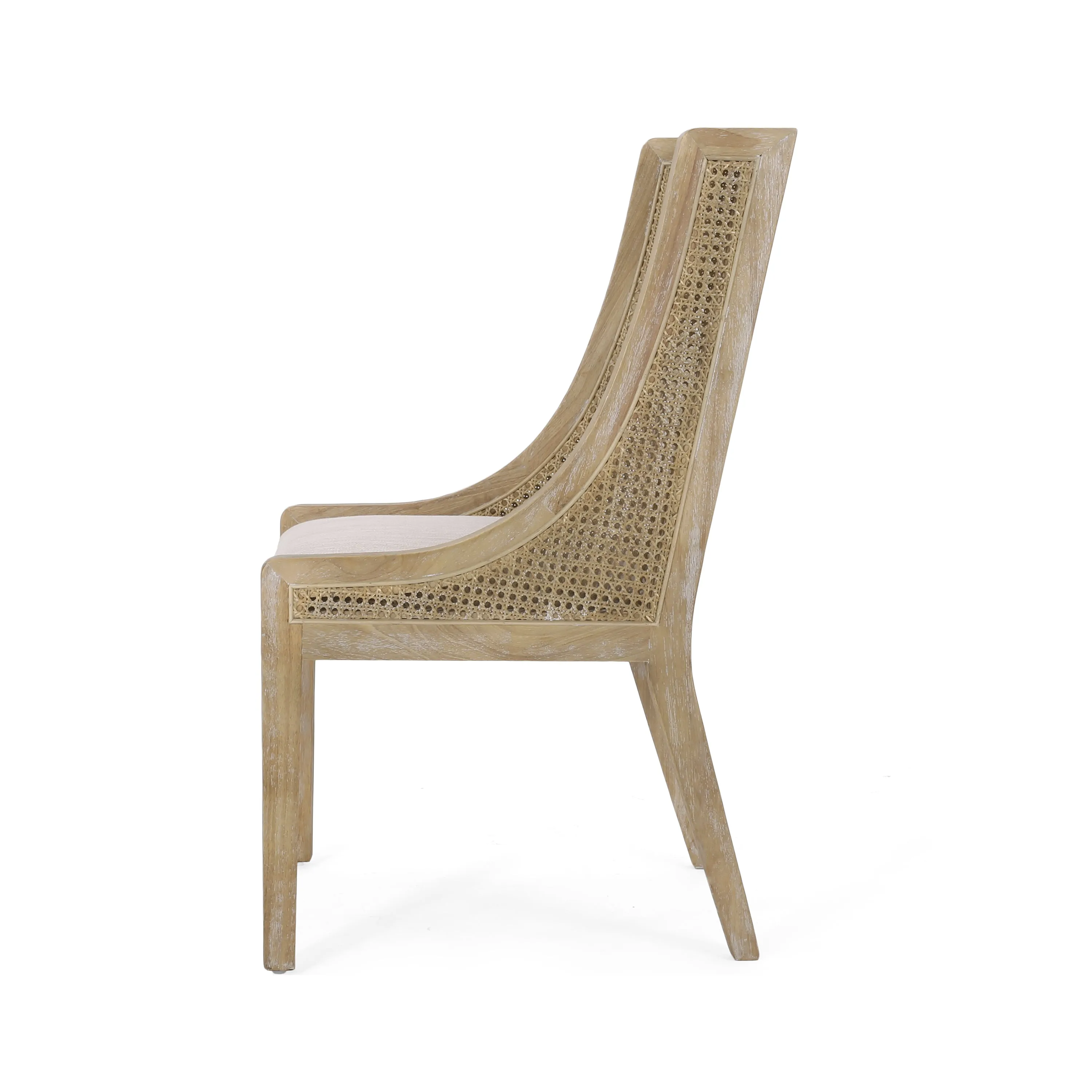 Rustic Cane and Wood Upholstered Dining Chairs, Set of 2