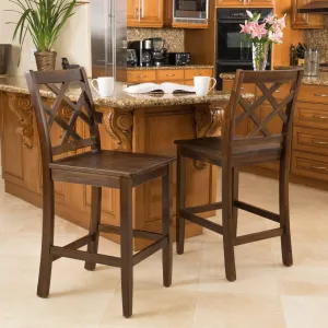 Rustic Crossback Brown Mahogany Acacia Wood Counter Stools (Set of 2) - NH658692 bar stool, counter stool