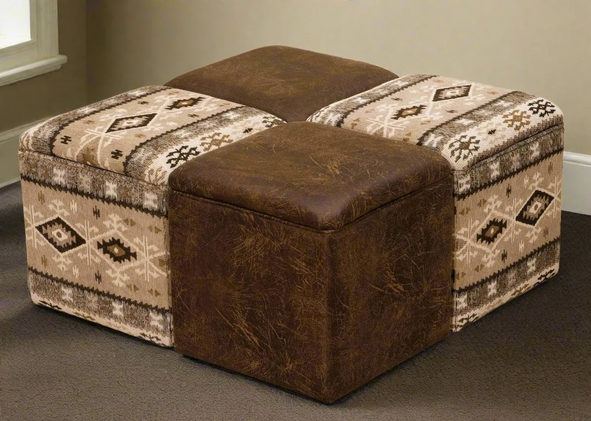 Rustic Cube Footstool with Storage
