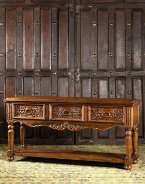 Rustic Hand Carved Console Table euro sham, pillow shams