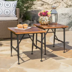 Rustic Industrial Acacia Wood Accent Table with Metal Frame, Teak and Black - NH231103 coffee table, accent table