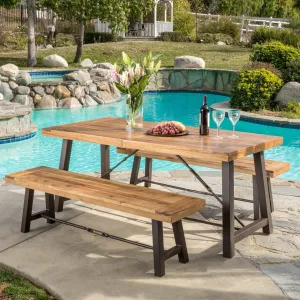 Rustic Industrial Outdoor Teak Finish Acacia Wood Picnic Dining Set - NH916692 patio chairs, outdoor seating