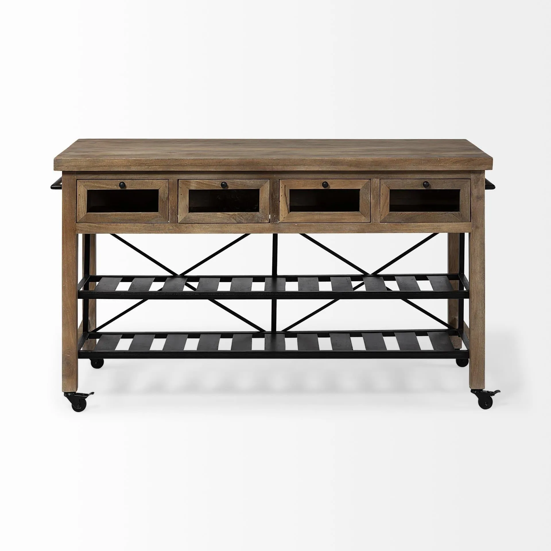 Rustic Industrial Wood Kitchen Island on Wheels
