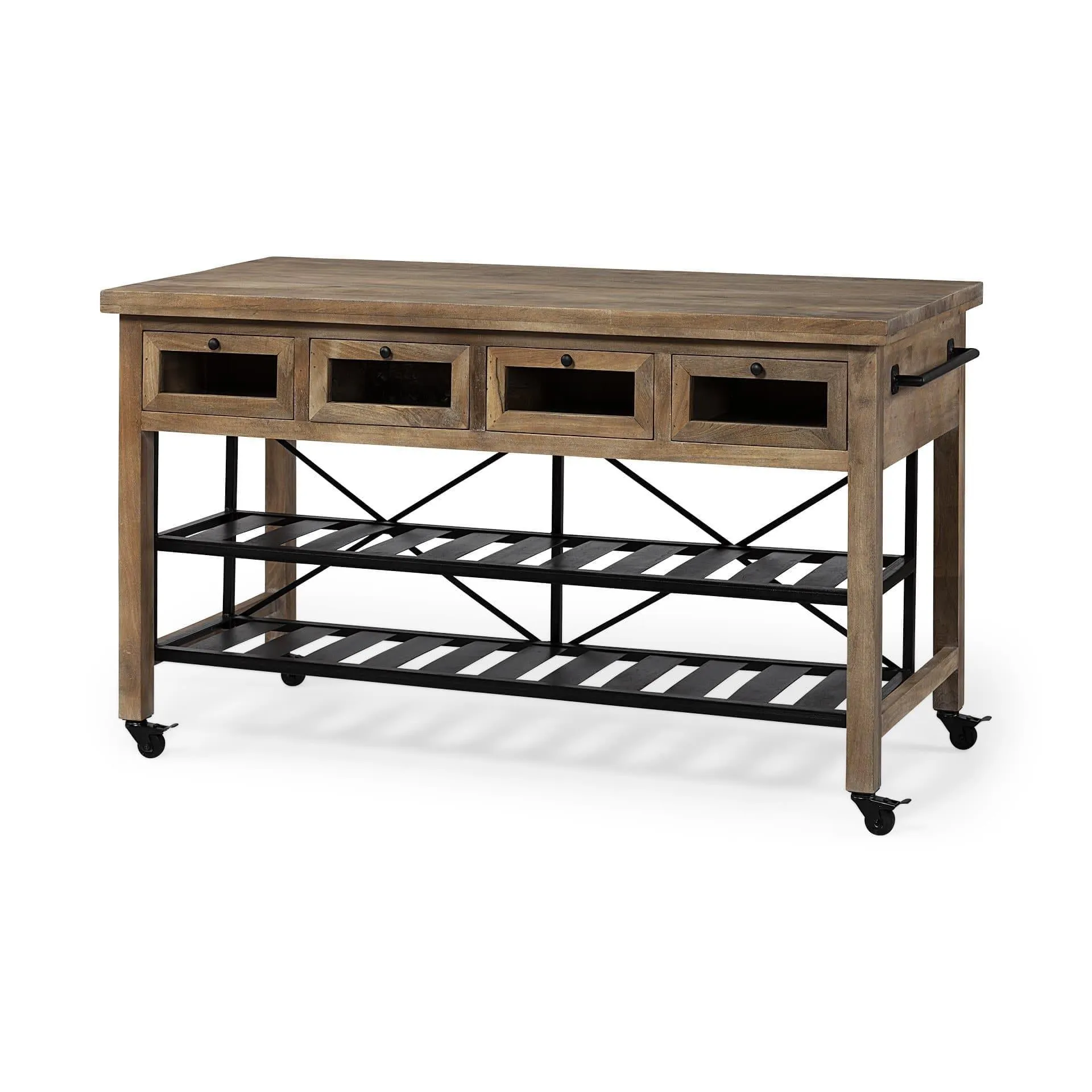 Rustic Industrial Wood Kitchen Island on Wheels