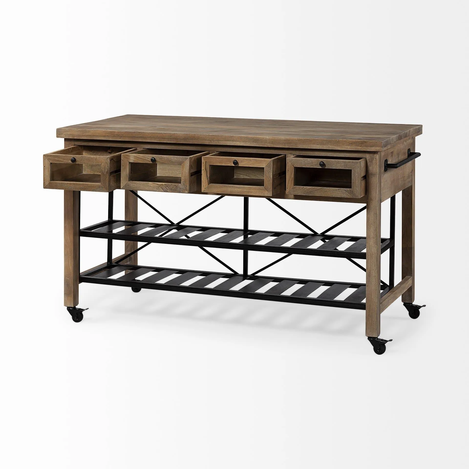 Rustic Industrial Wood Kitchen Island on Wheels