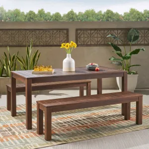 Rustic Outdoor Slat Dark Brown Acacia Wood Picnic Set - NH728992 patio chairs, outdoor seating