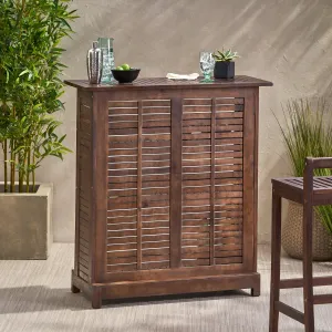 Rustic Outdoor Slatted Rich Mahogany Acacia Wood Bar with Shelves - NH625692 patio chairs, outdoor seating
