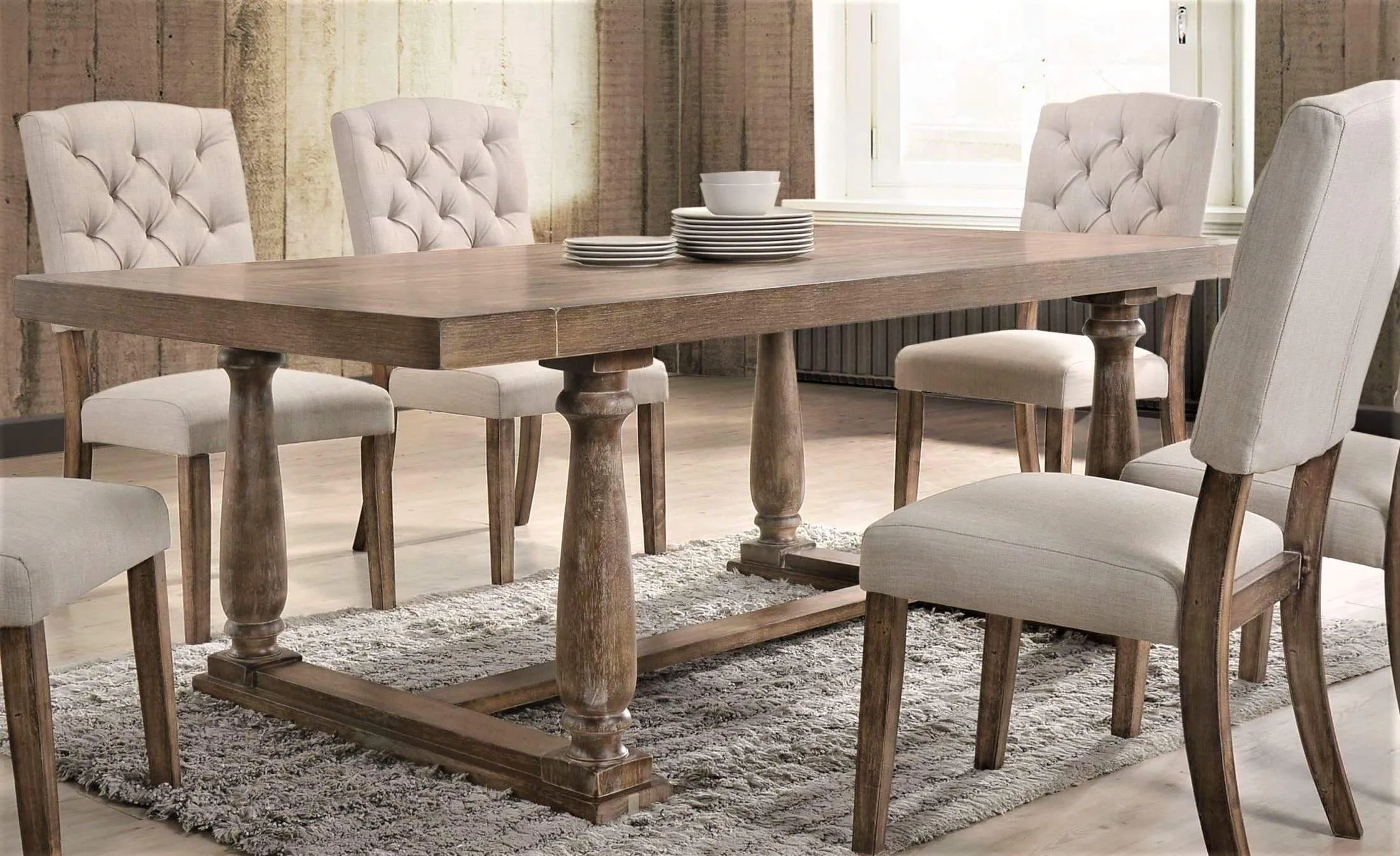 Rustic Rubberwood Farmhouse Dining Table