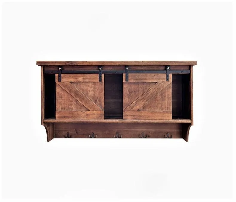 Rustic Wall Cabinet w/ Barn Door Sliders euro sham, pillow shams