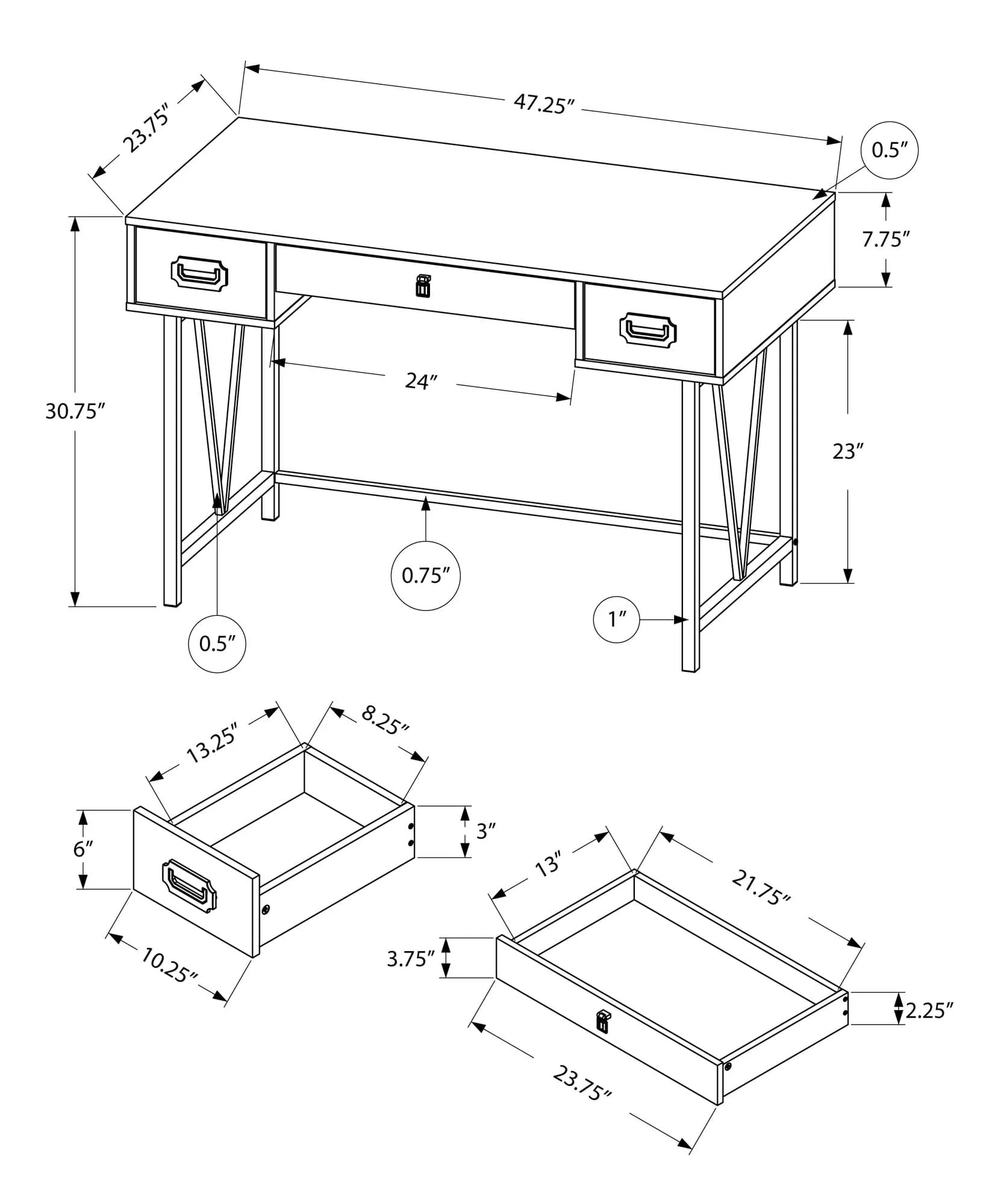 Rustic Wood & Metal Hollow Core Desk