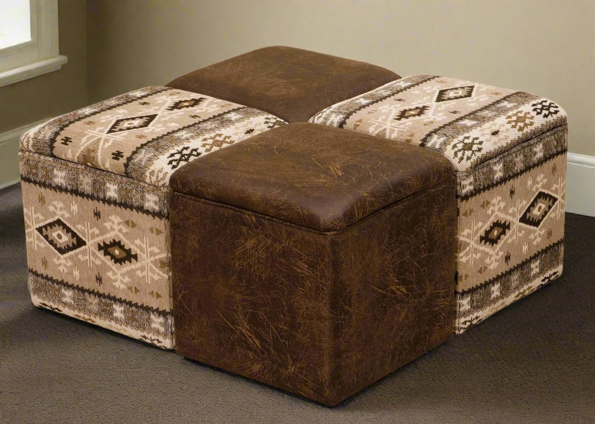 Rustic Cube Footstool with Storage