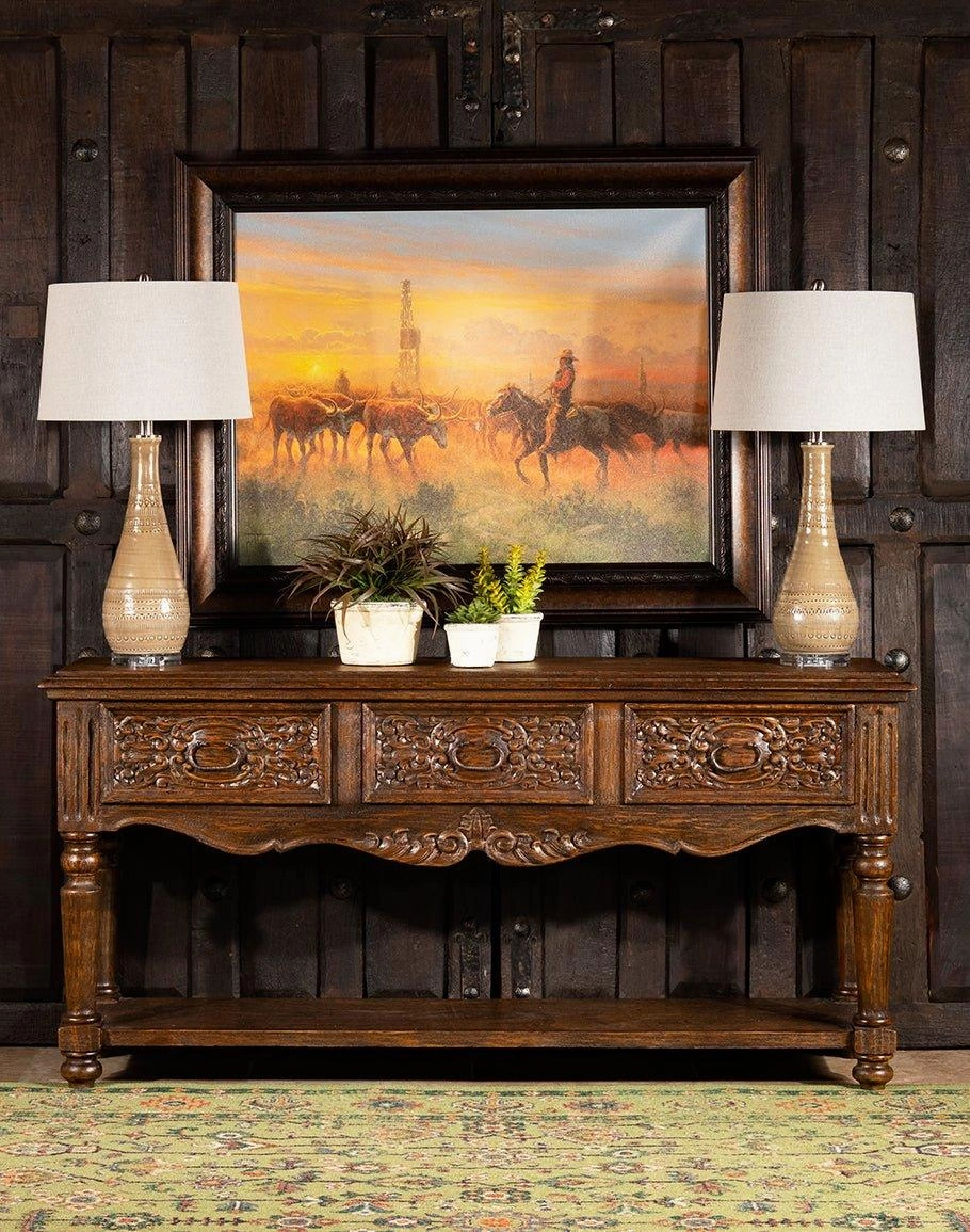 Rustic Hand Carved Console Table