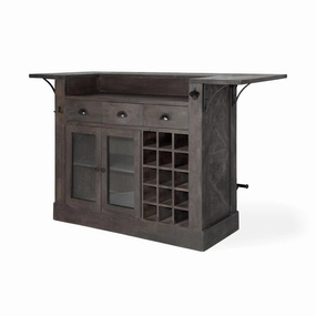 Rustic Mango Front Bar with Bottle Storage glassware set, wine glass