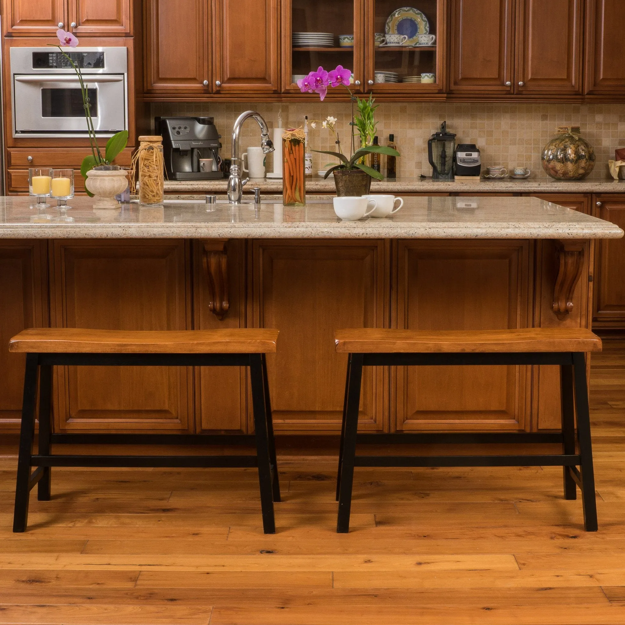 Saddle Wood 24-Inch Counter Dining Bench (Set of 2) - NH320692 bar stool, counter stool