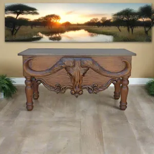Safari Buffalo Carved Console Table euro sham, pillow shams