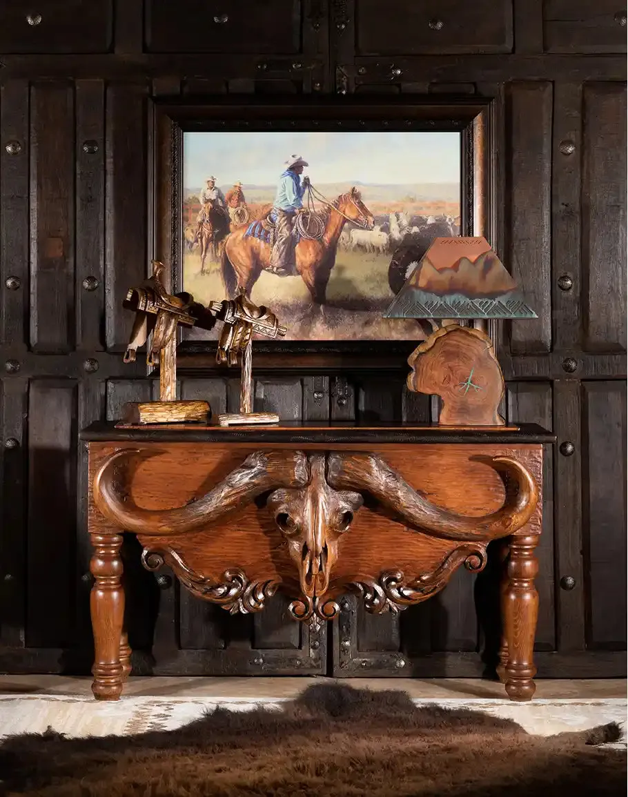 Safari Buffalo Carved Console Table