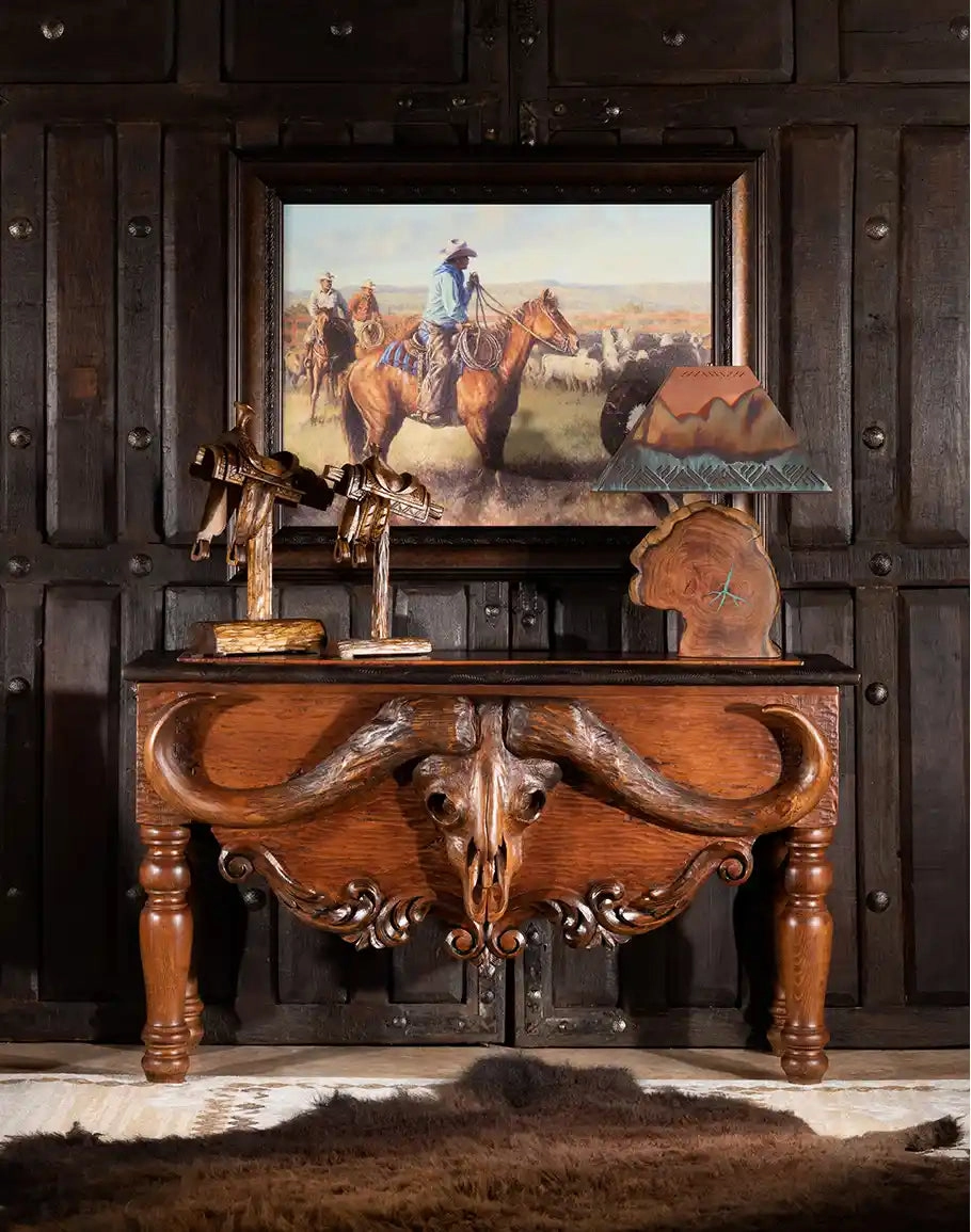 Safari Buffalo Carved Console Table