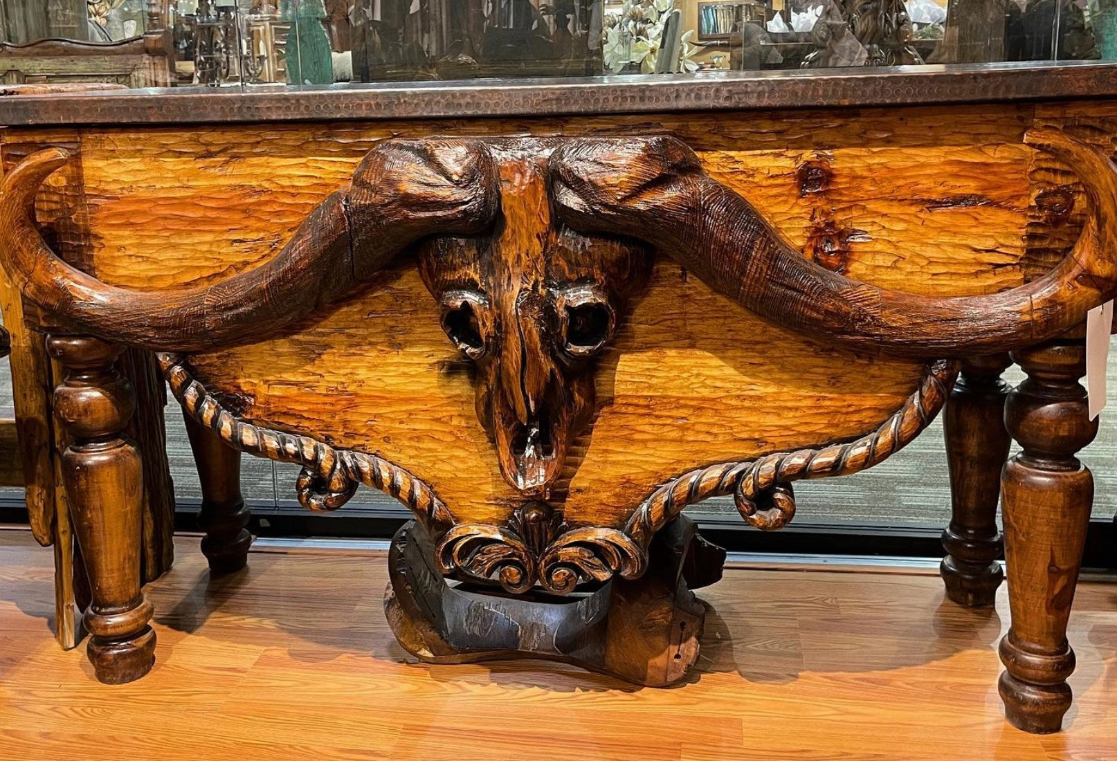 Safari Buffalo Carved Console Table