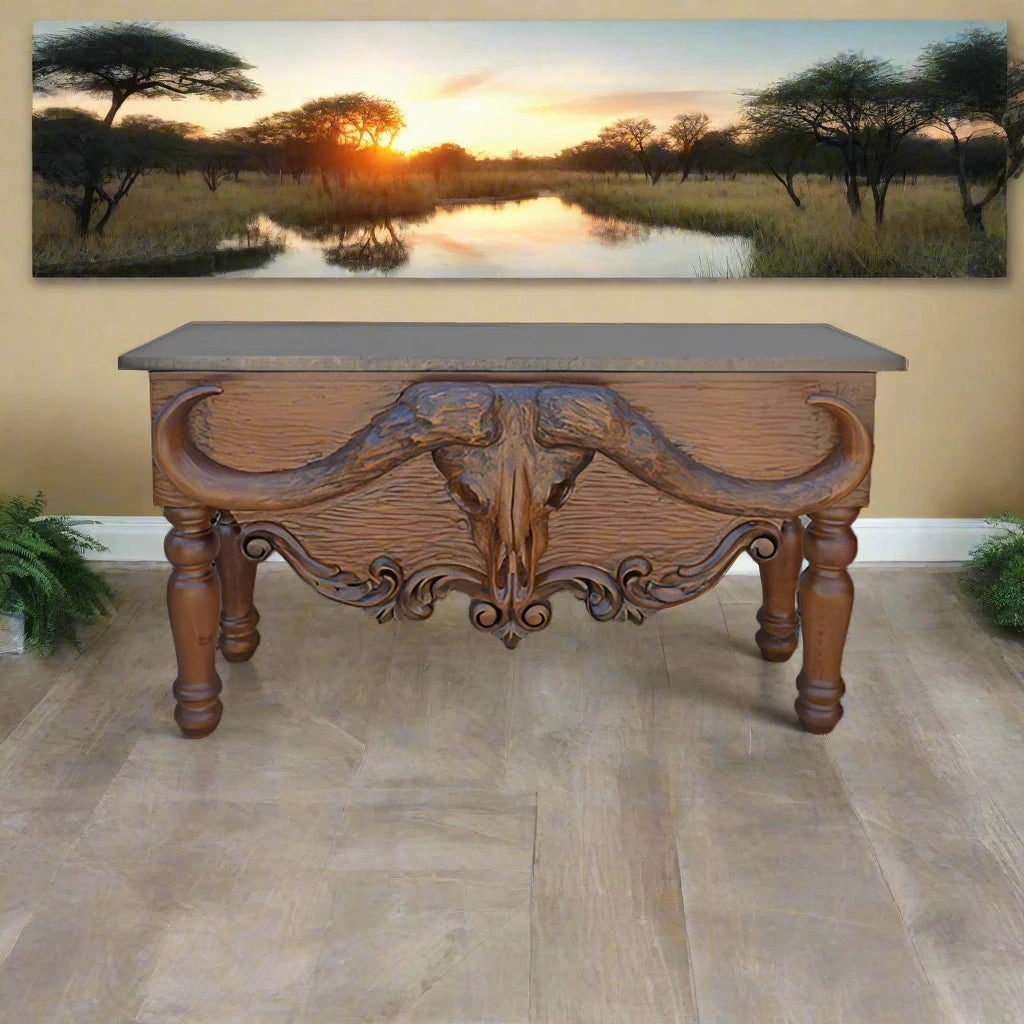 Safari Buffalo Carved Console Table glassware set, wine glass