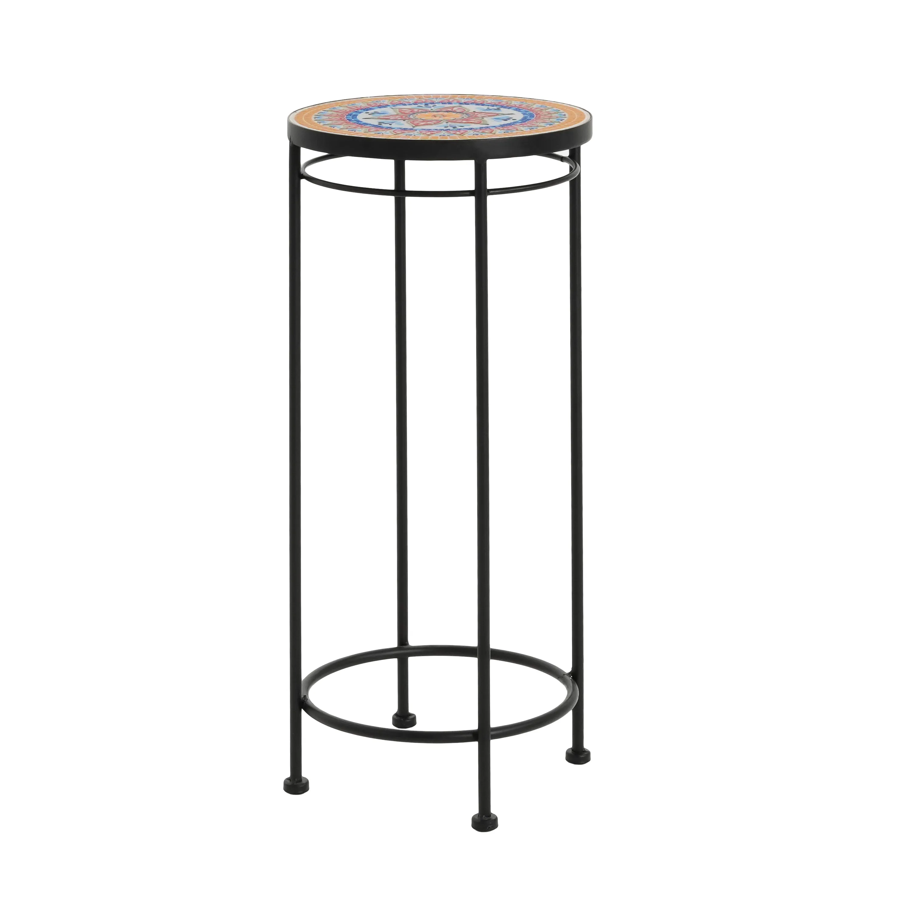 Salamande Outdoor Patio Plant Stands, Ceramic Tile, Iron, Set of 3