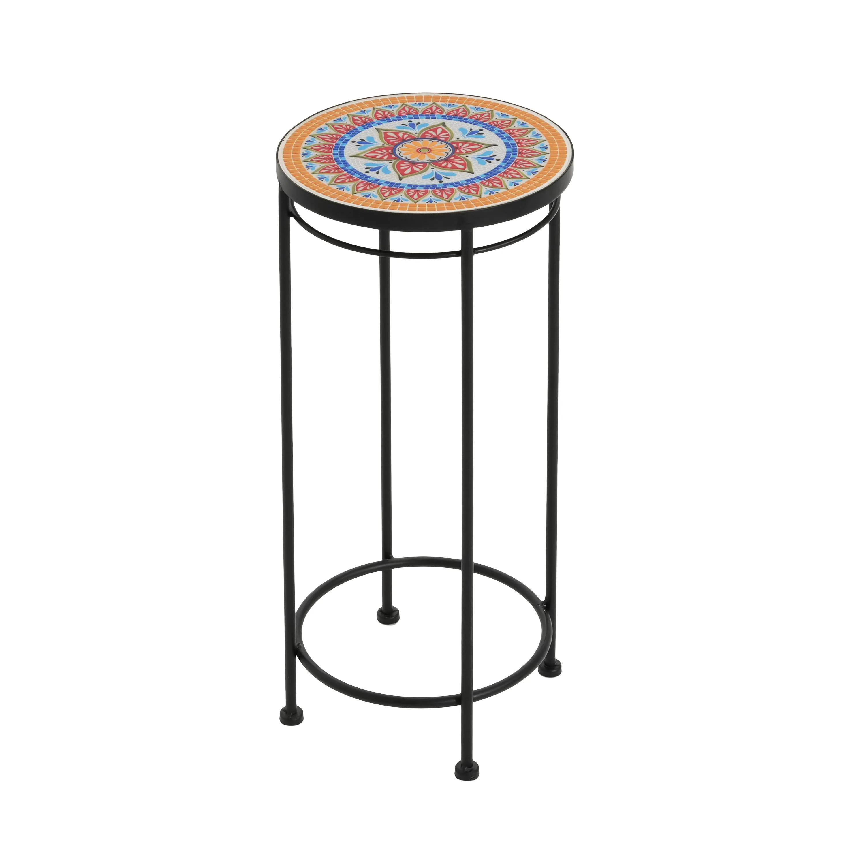 Salamande Outdoor Patio Plant Stands, Ceramic Tile, Iron, Set of 3