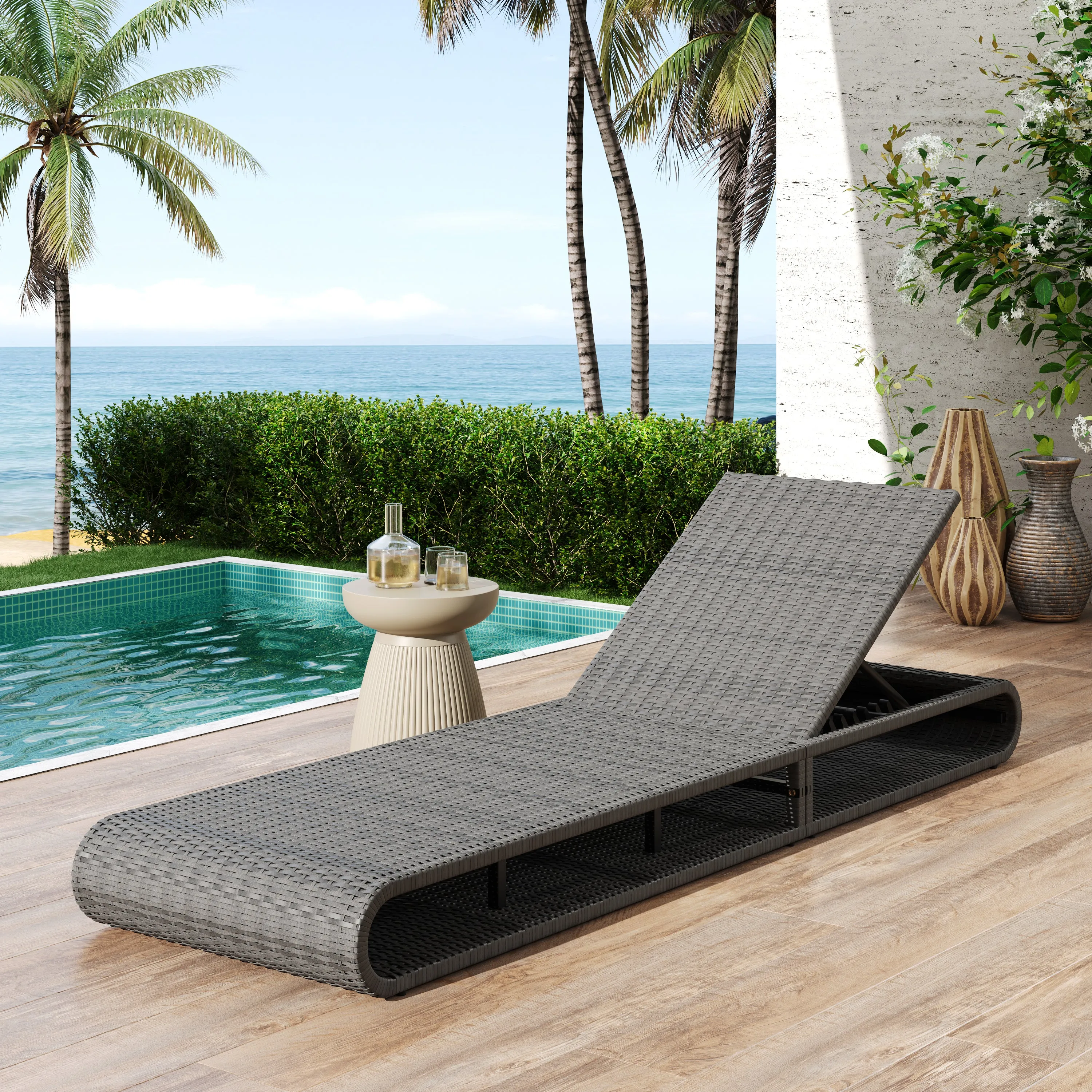 Sancty Outdoor PE Rattan Chaise Lounge