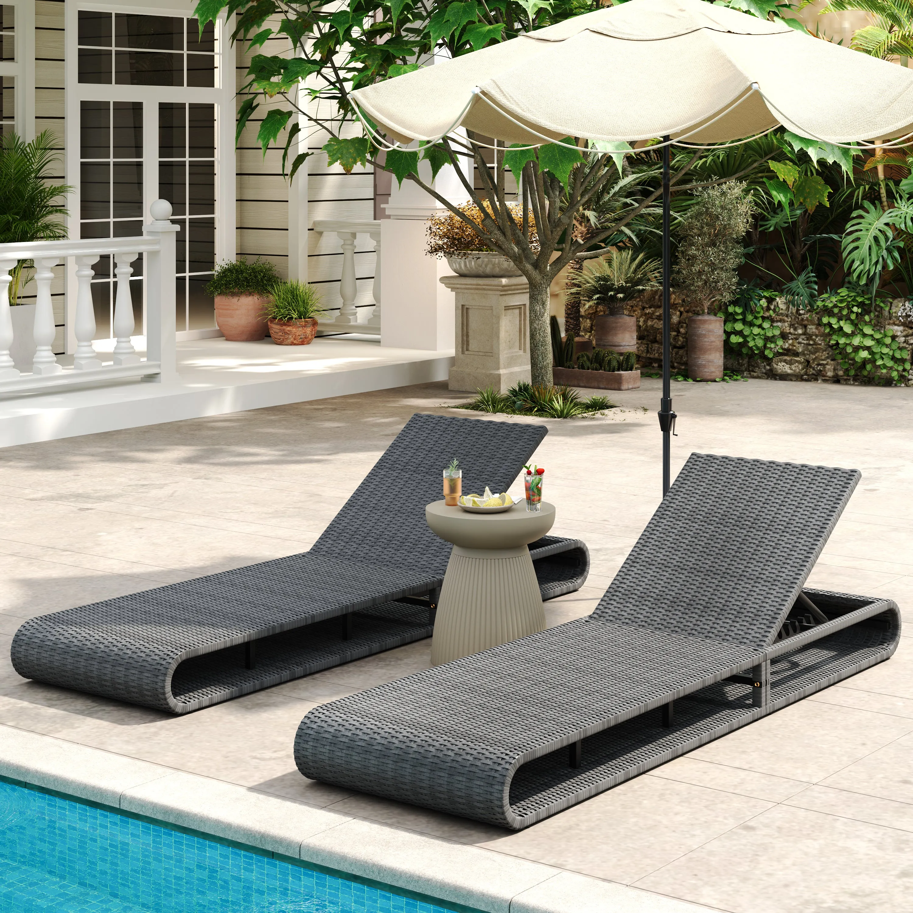 Sancty Outdoor PE Rattan Chaise Lounge chandelier, pendant light