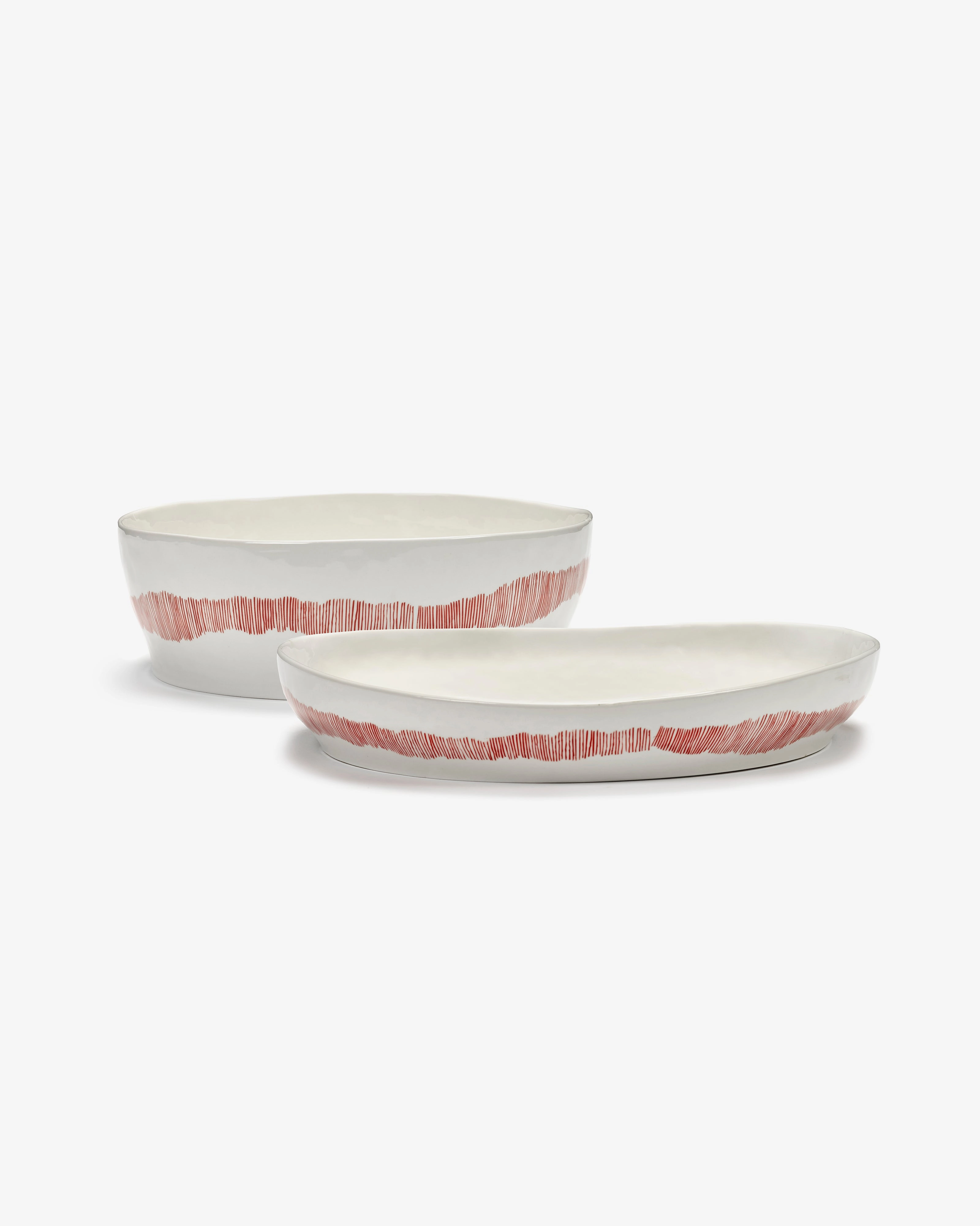 Serving plate M white - red stripes Feast