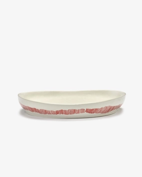 Serving plate M white - red stripes Feast