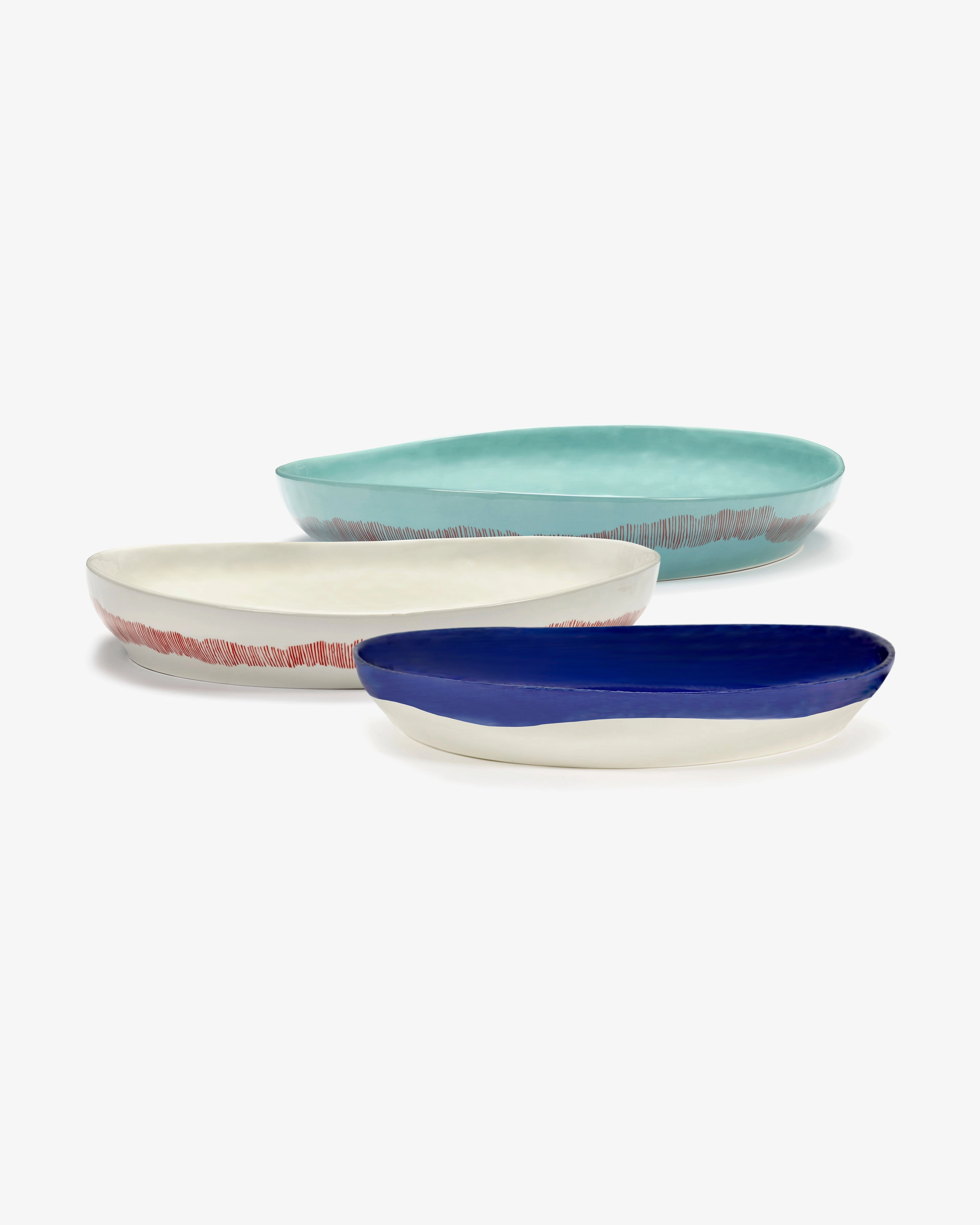 Serving plate M white - red stripes Feast