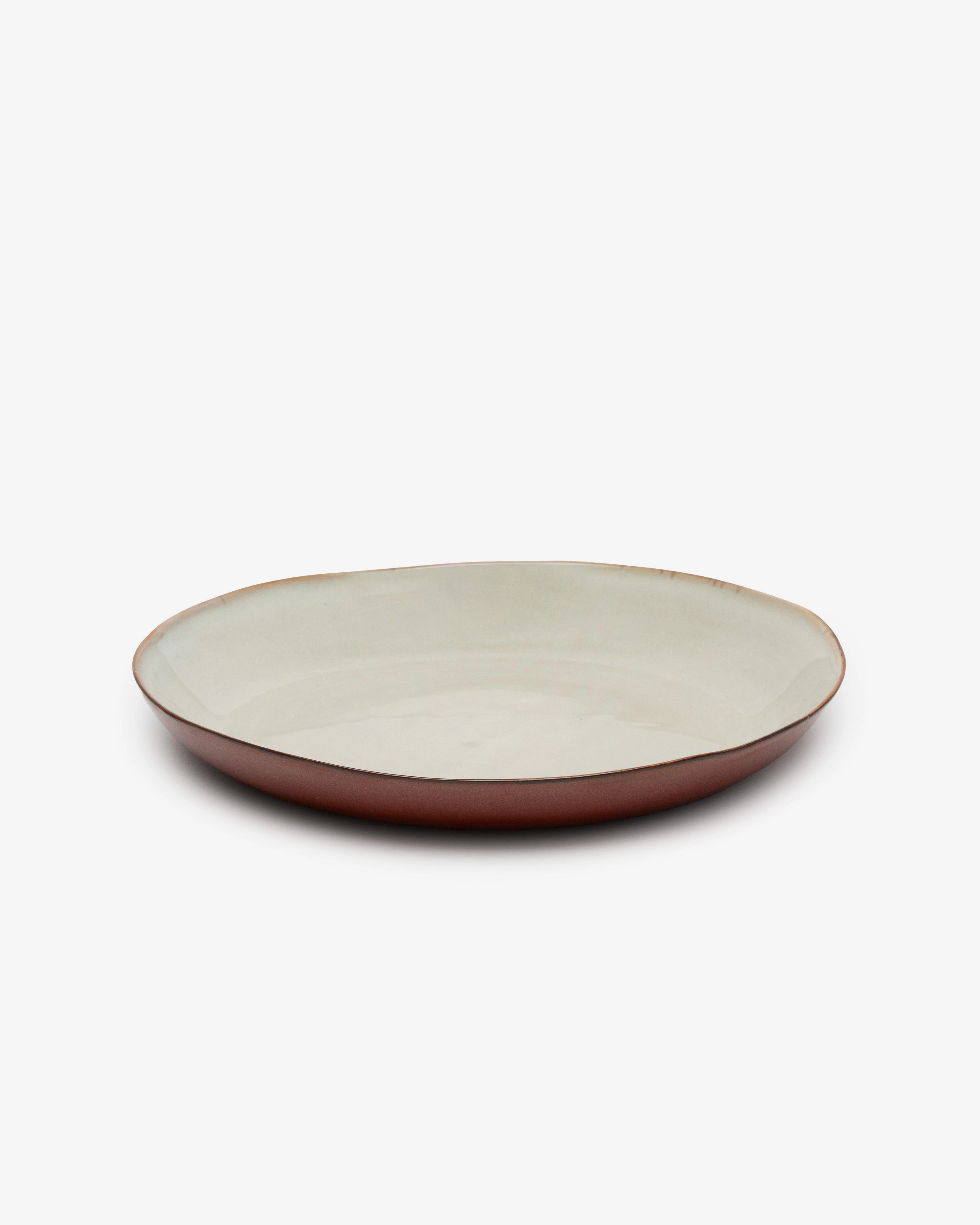 Serving plate misty gray/rust Terres de rves