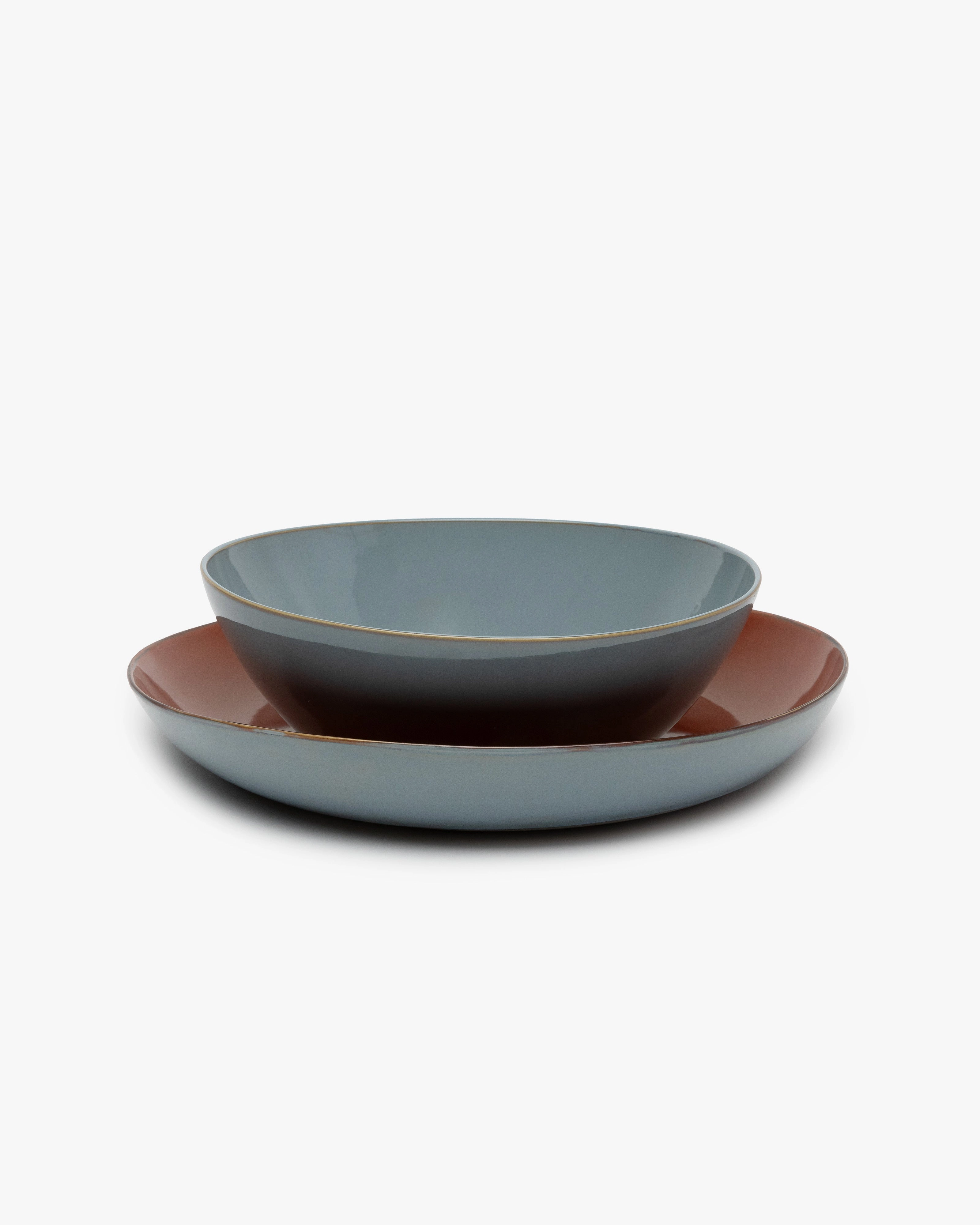 Serving plate rust/smoky blue Terres de rves