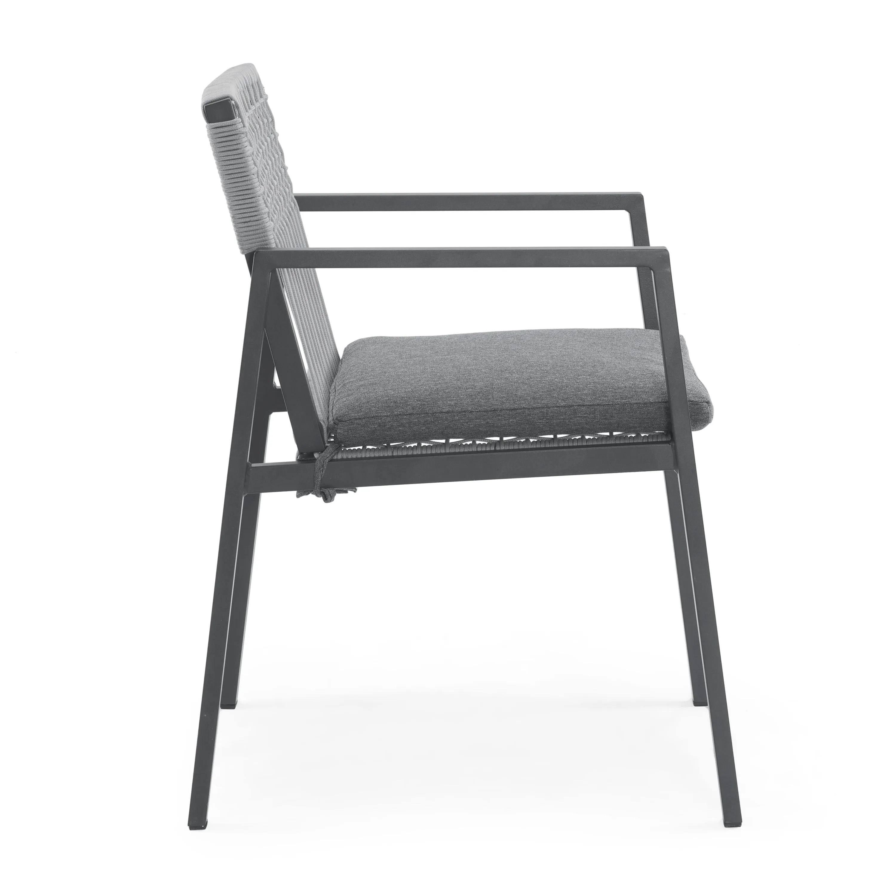 Set of 2 Modern Outdoor Rope Weave Dining Chairs with Aluminum Frame