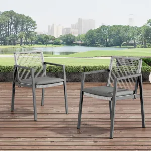 Set of 2 Modern Outdoor Rope Weave Dining Chairs with Aluminum Frame chandelier, pendant light