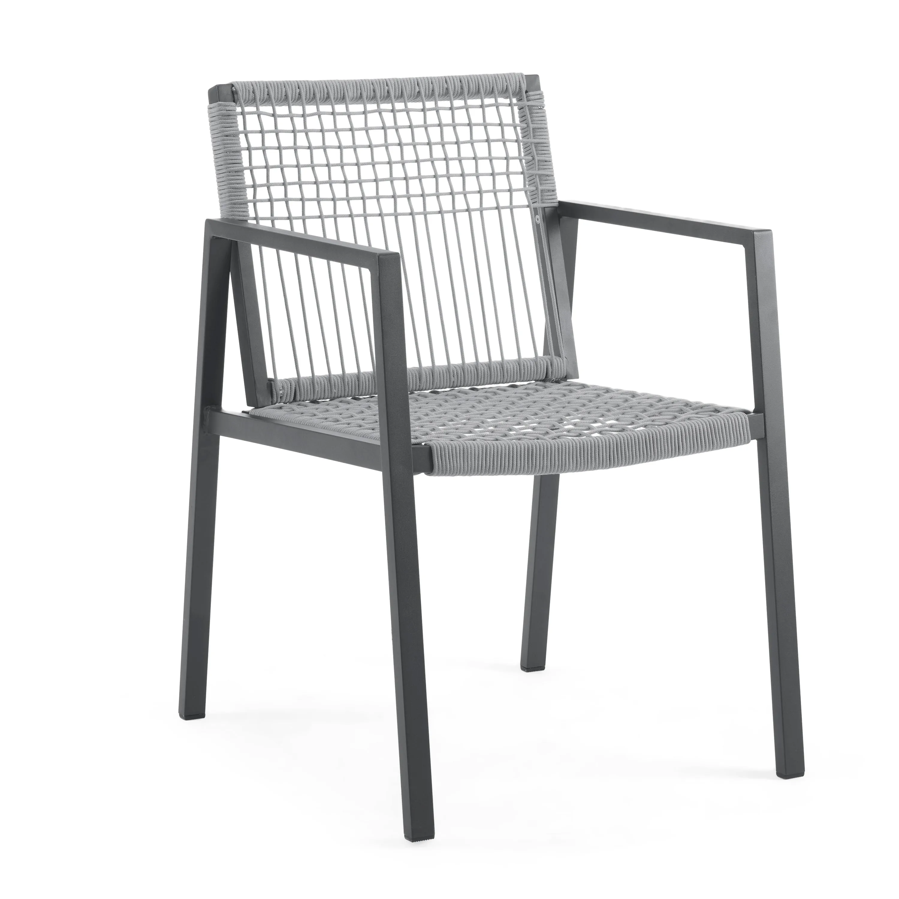 Set of 2 Modern Outdoor Rope Weave Dining Chairs with Aluminum Frame