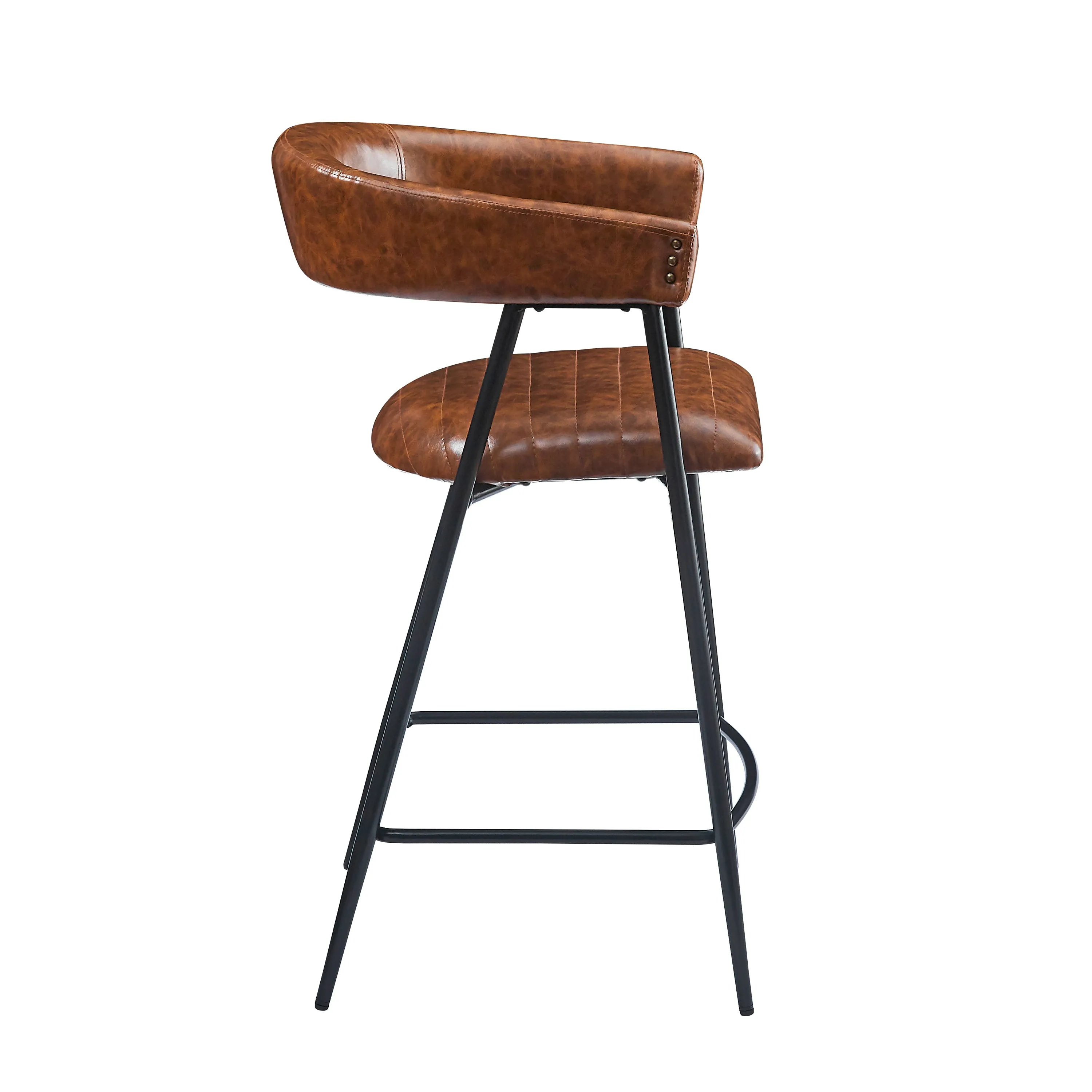 Set of 2 Modern PU Leather Counter Stools  Brown Upholstery