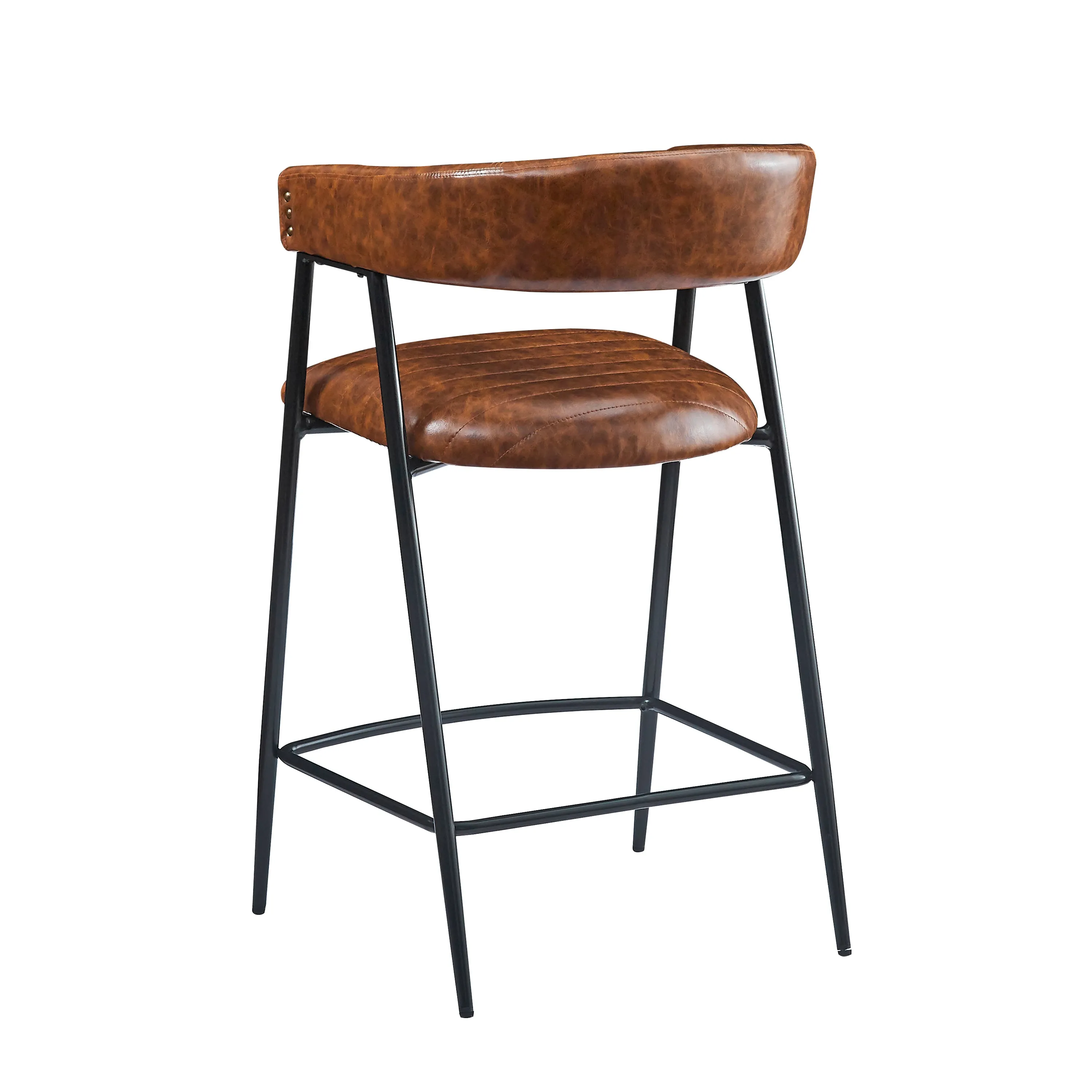 Set of 2 Modern PU Leather Counter Stools  Brown Upholstery