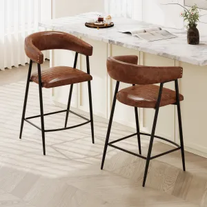 Set of 2 Modern PU Leather Counter Stools  Brown Upholstery bar stool, counter stool