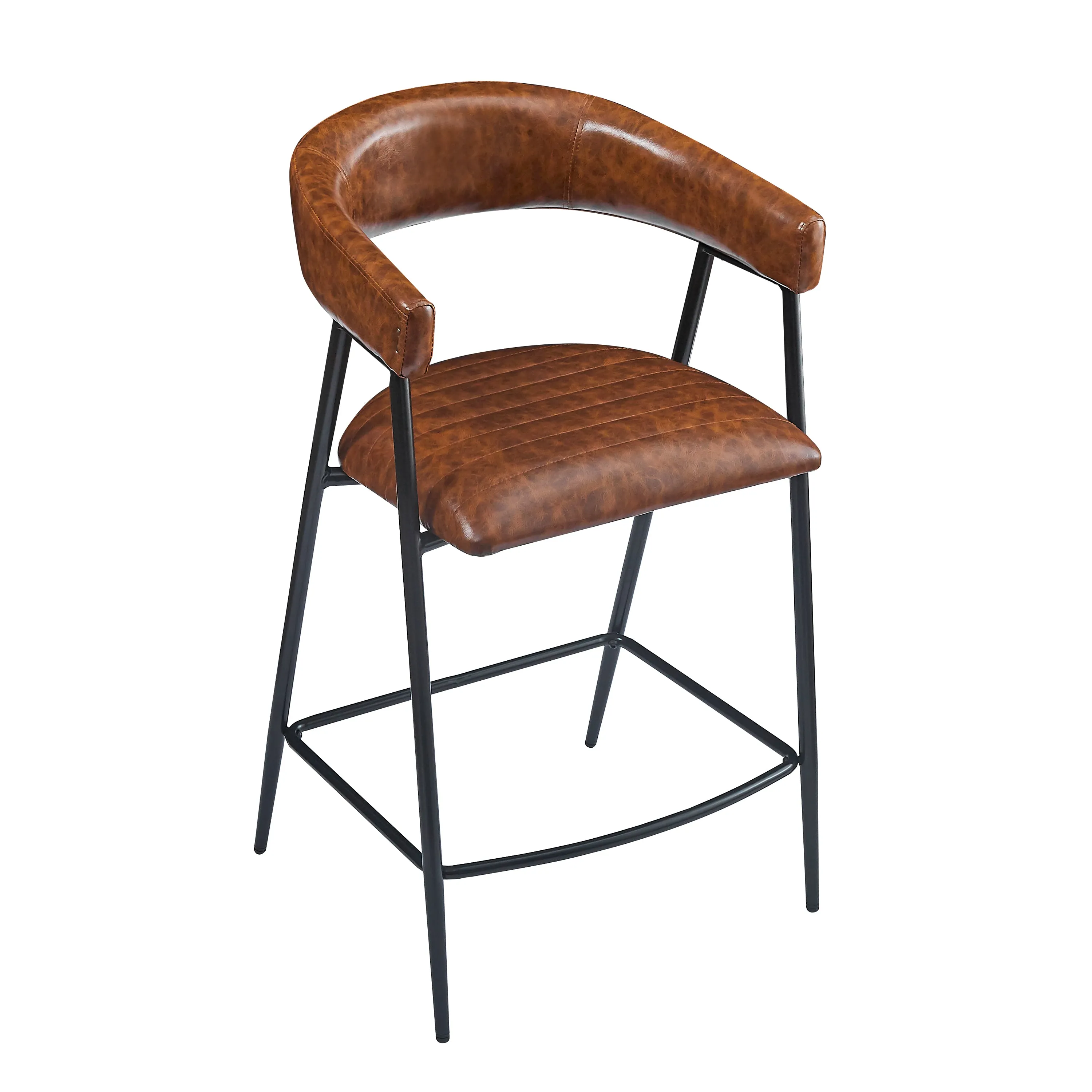 Set of 2 Modern PU Leather Counter Stools  Brown Upholstery
