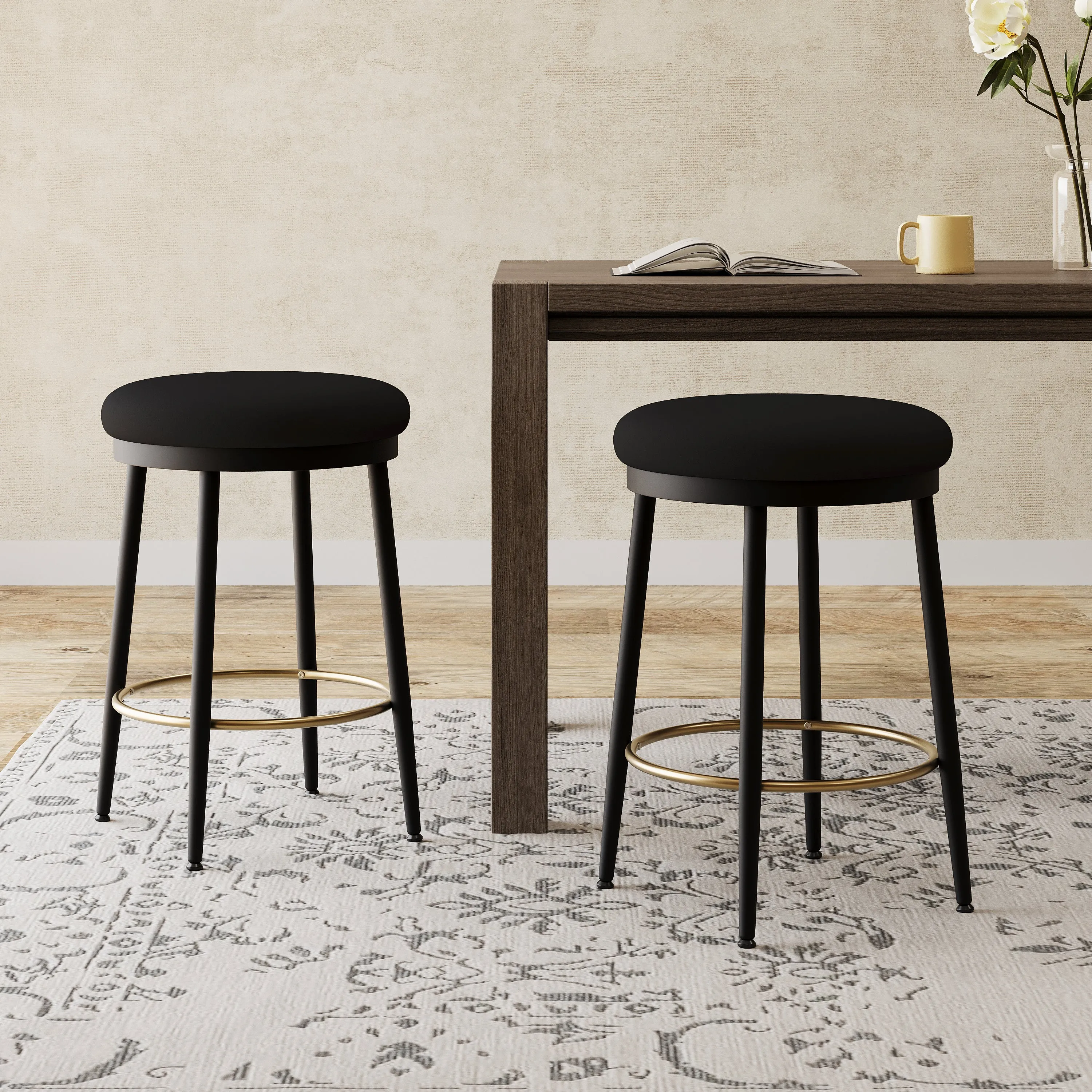 Set of 2 Modern Upholstered Counter Stools  24.75" Seat Height