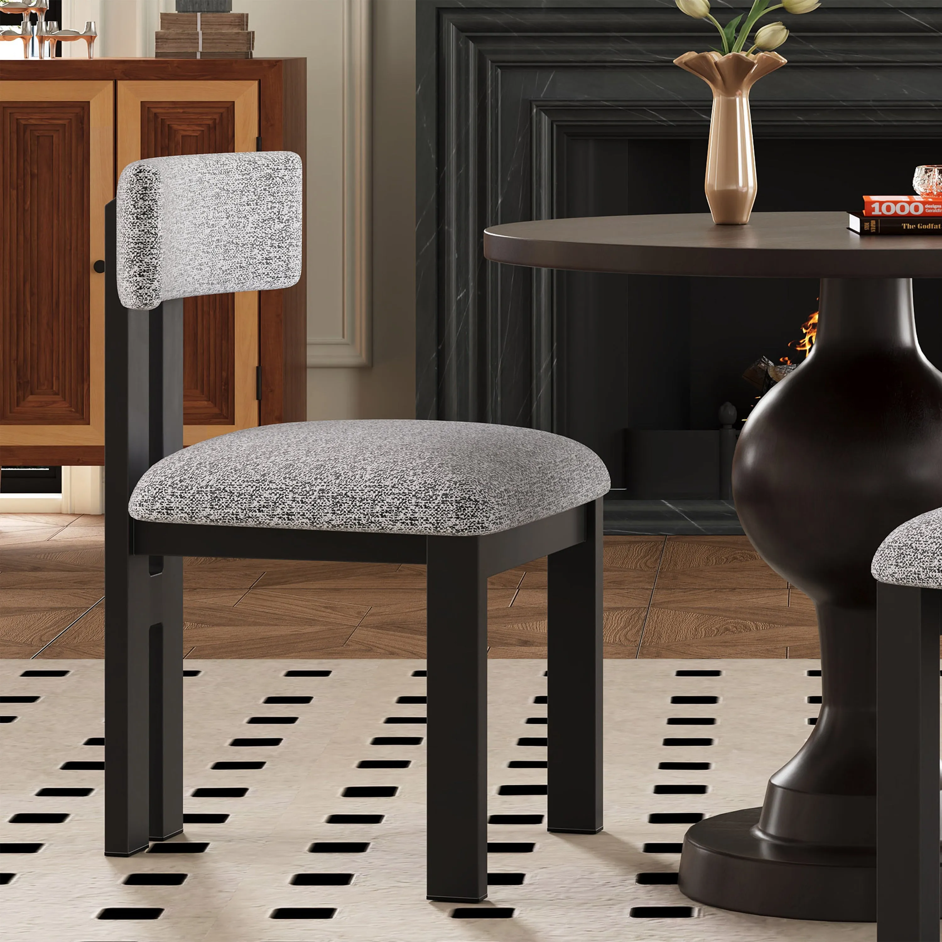 Set of 2 Modern Upholstered Dining Chairs Fabric with Sturdy Iron Frame dining table set, 6-piece dining set