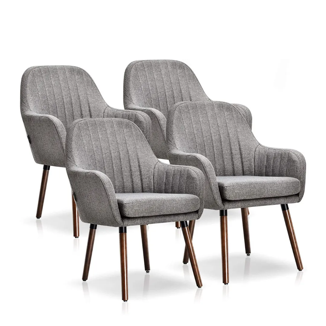 Set of 2 or 4 Fabric Dining Chairs, Accent Upholstered Arm Chair w/Wood Legs